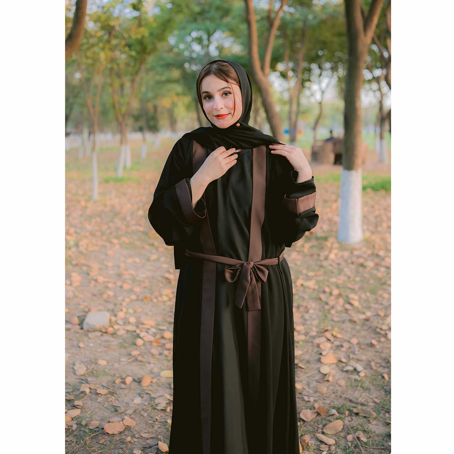Black & Brown Front Open Abaya