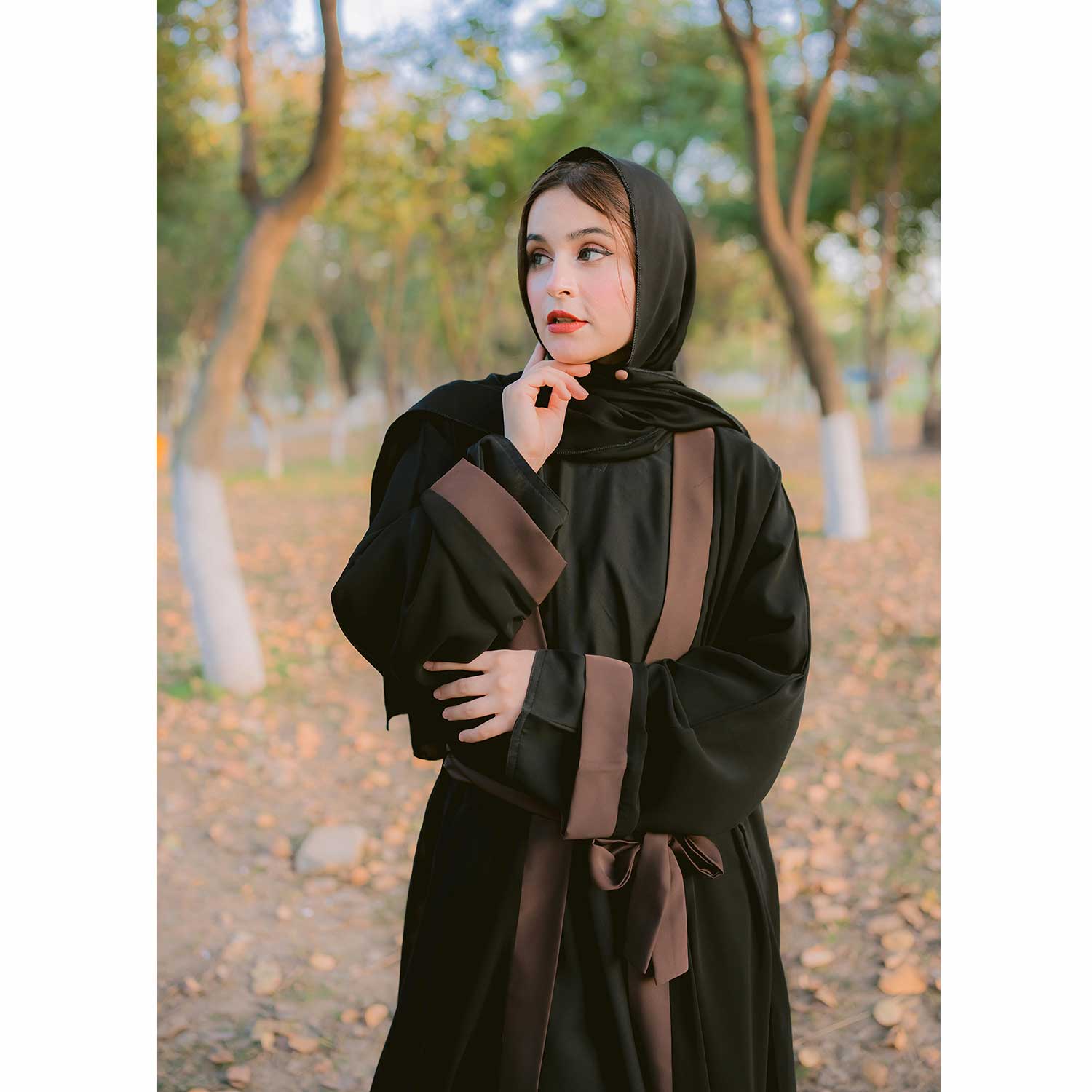 Black & Brown Front Open Abaya